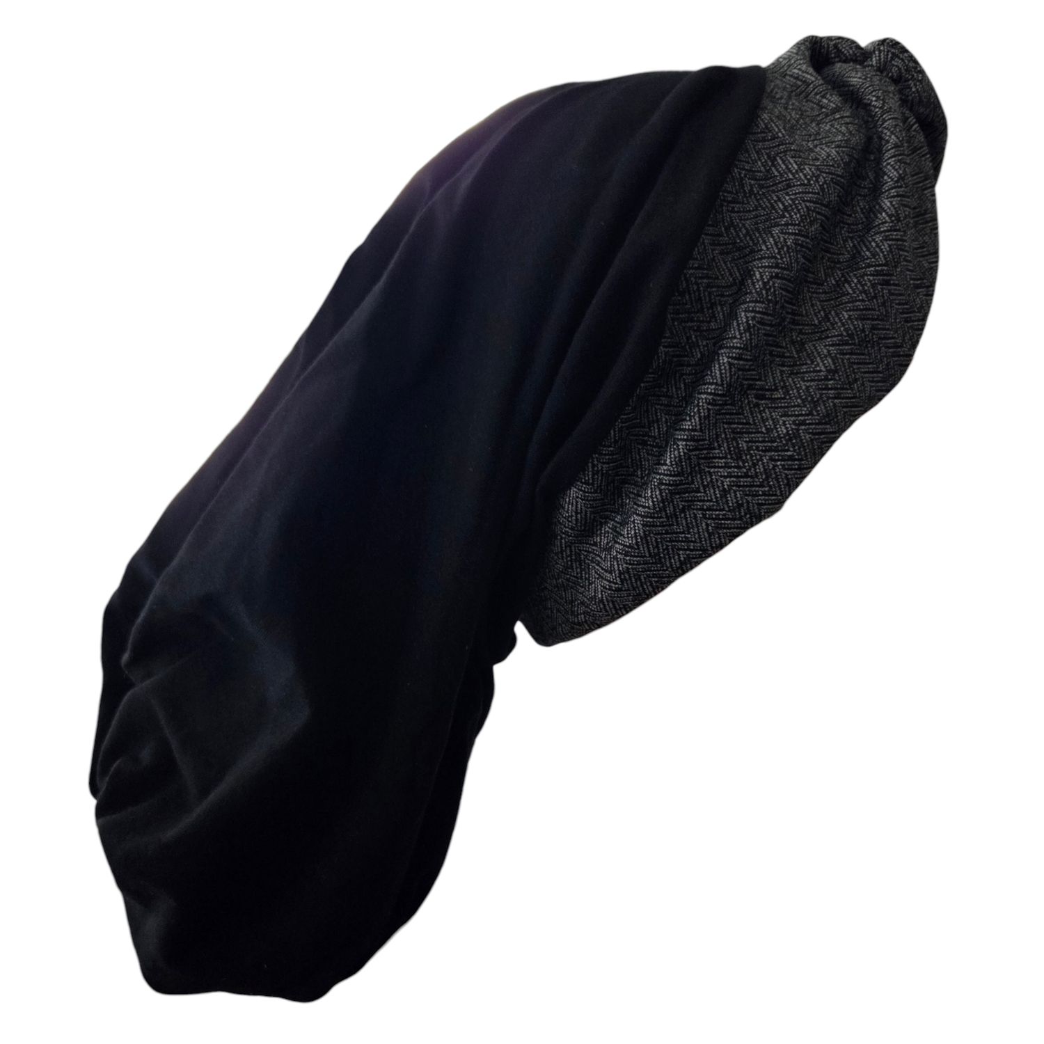 THIN - black knot snood w/ front herringbone design