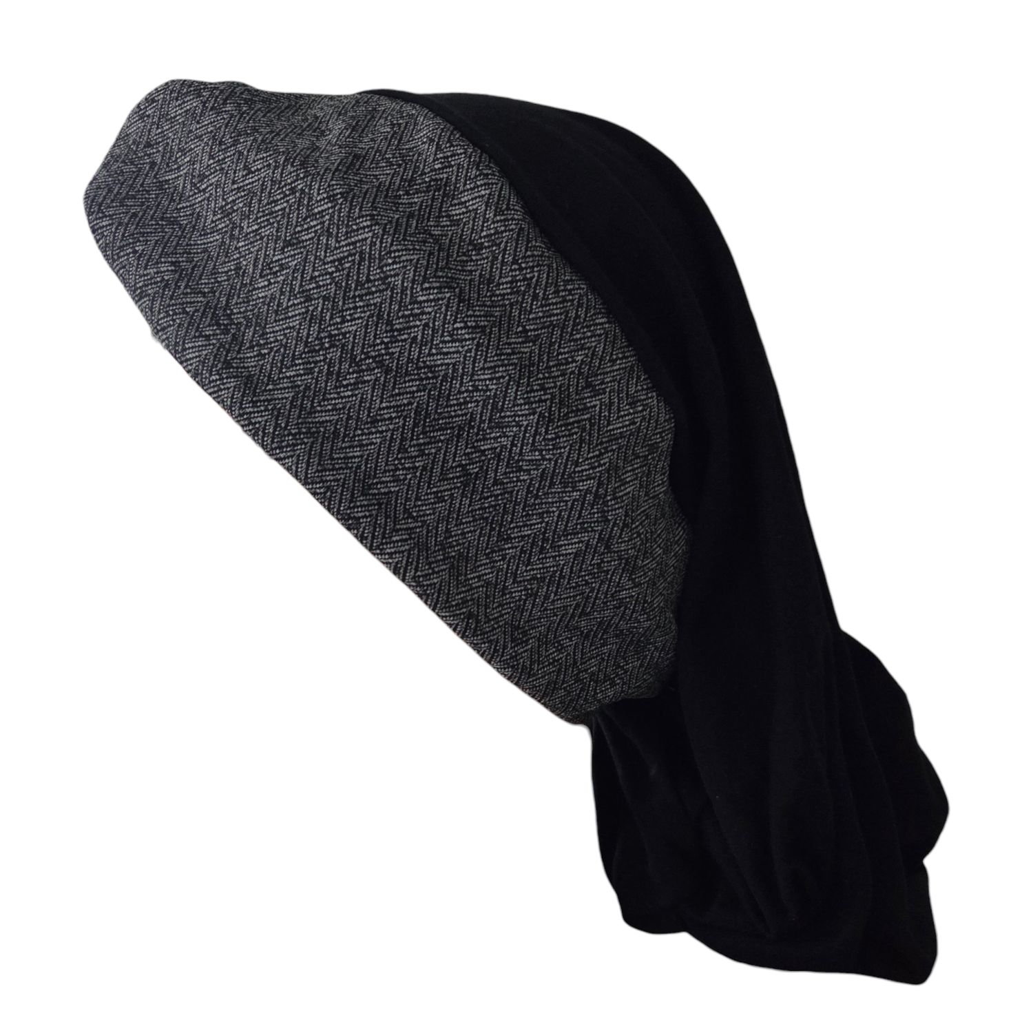 THIN - black knot snood w/ front herringbone design
