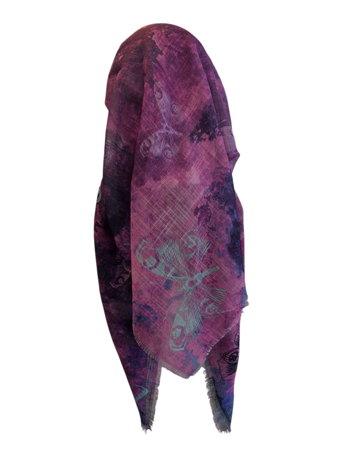 Shaded butterflies - light purple long back pre-tied kerchief w/band sewn in  -  soft fringed edges material