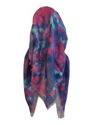 Colorful tie dyed - long back pre-tied kerchief w/band sewn in  -  soft fringed edges material