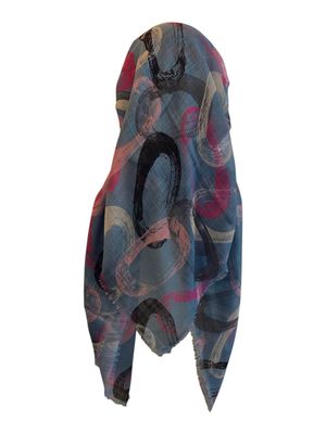 Light blue denim swirls - long back pre-tied kerchief w/band sewn in  -  soft fringed edges material