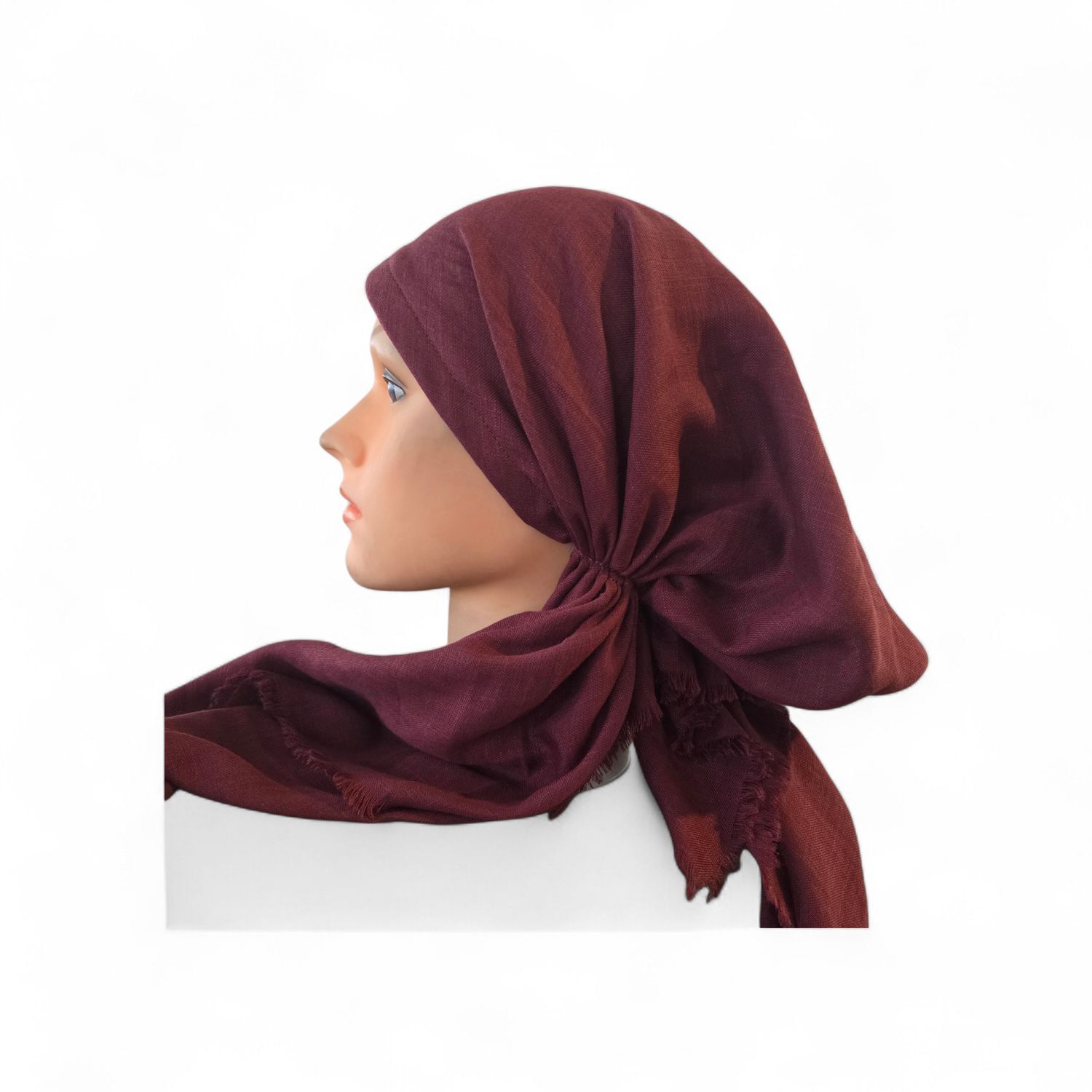 Dark berry solid  - soft fringes pretied tichel