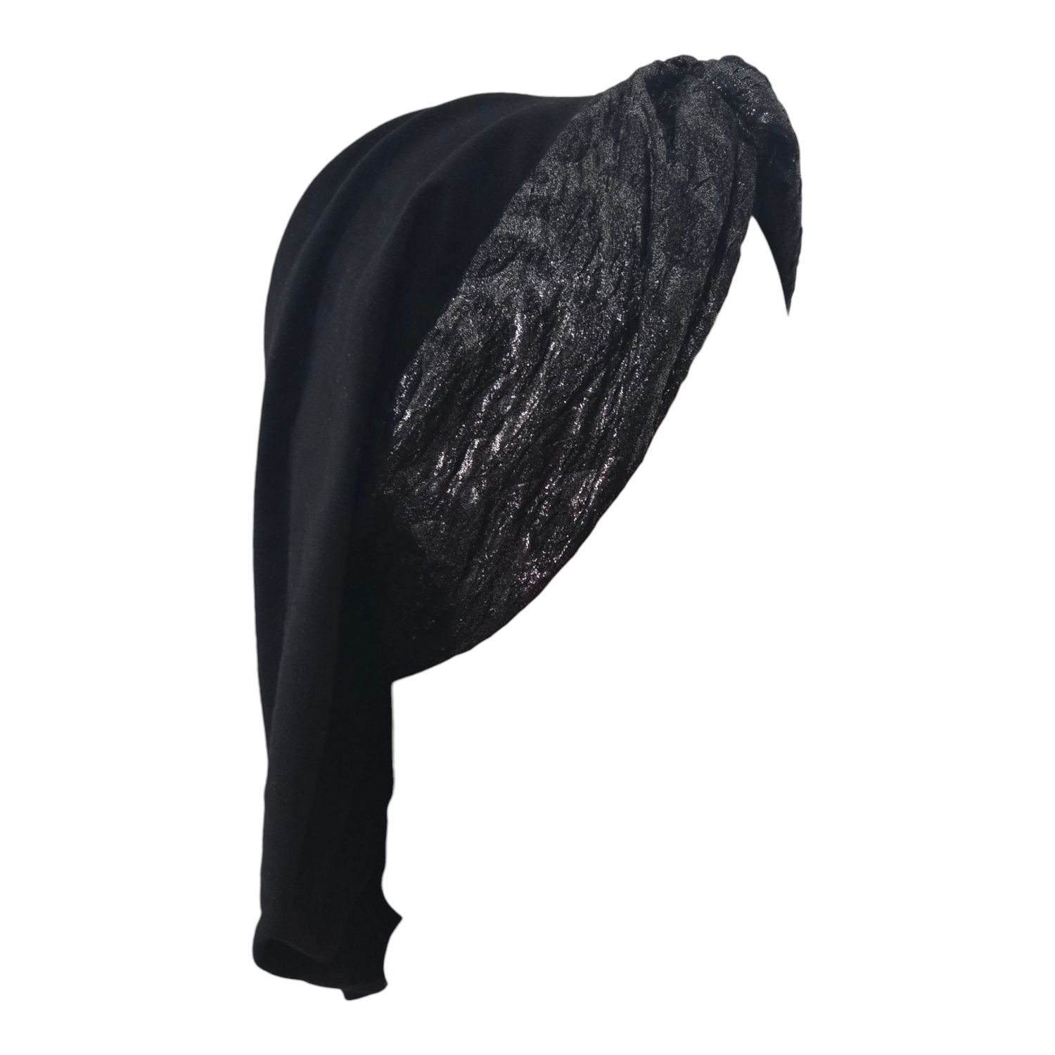 THIN - black knot snood w/ front shimmer design