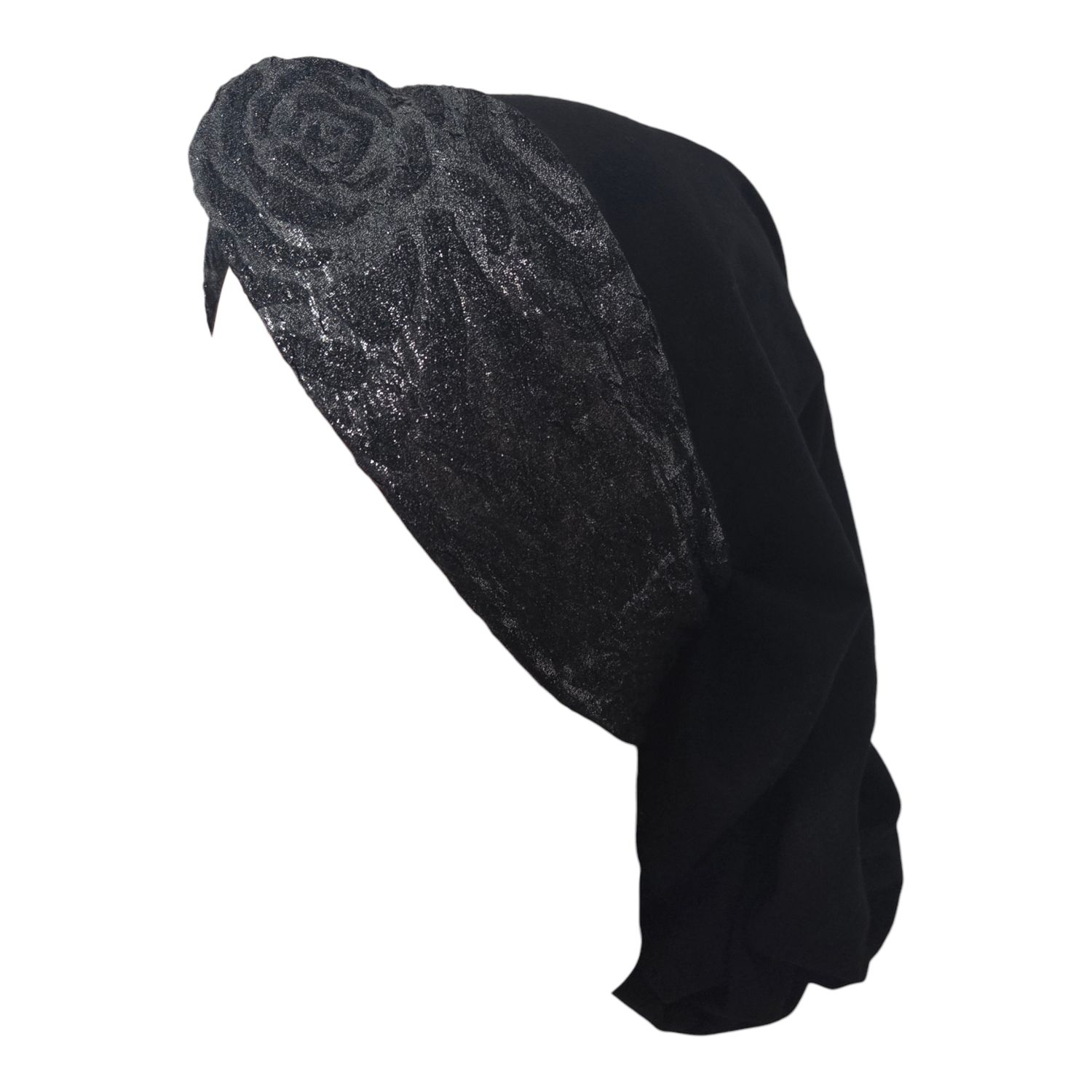 THIN - black knot snood w/ front shimmer design