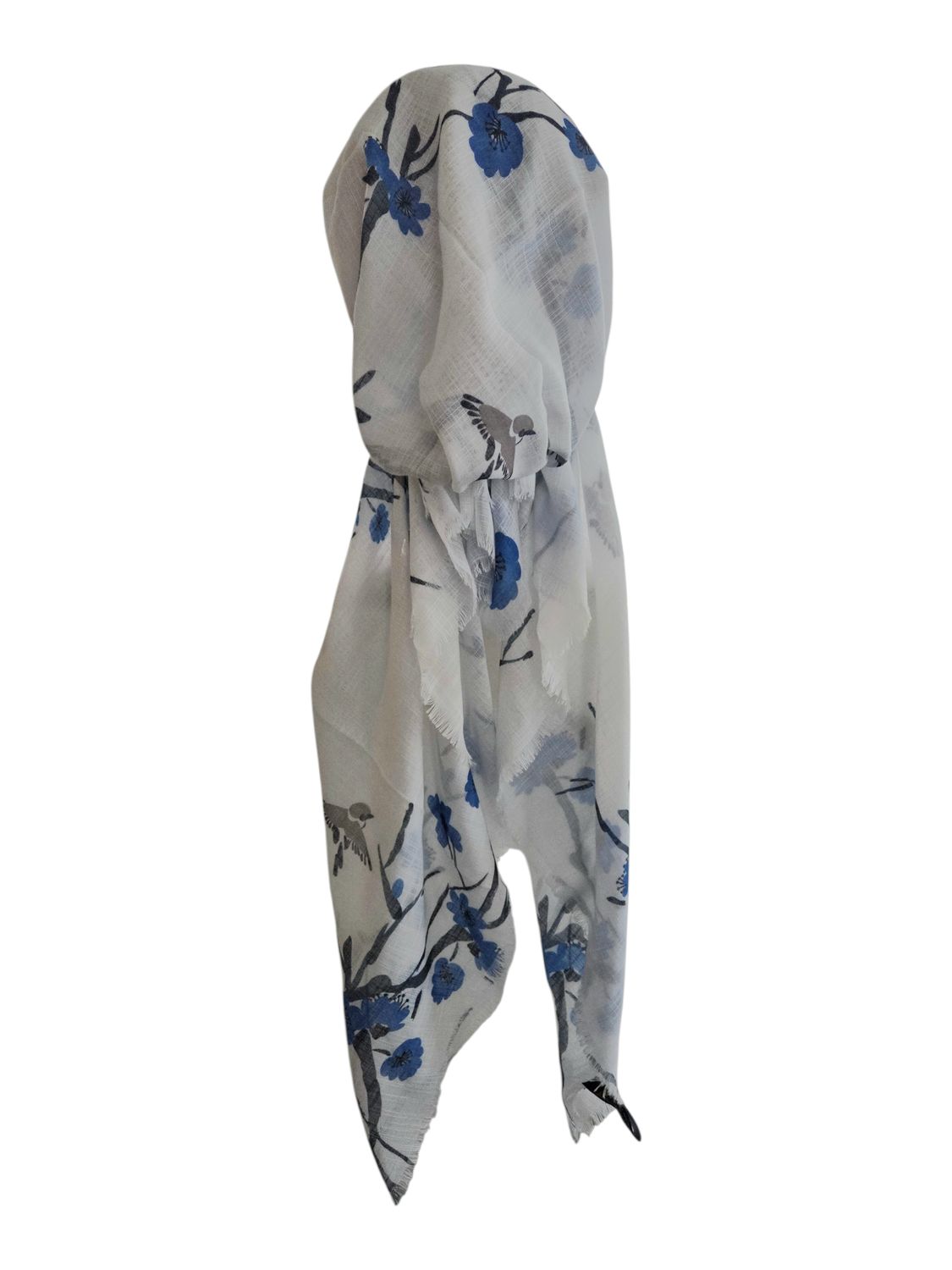 White  - Summer flowers - soft fringes pretied tichel