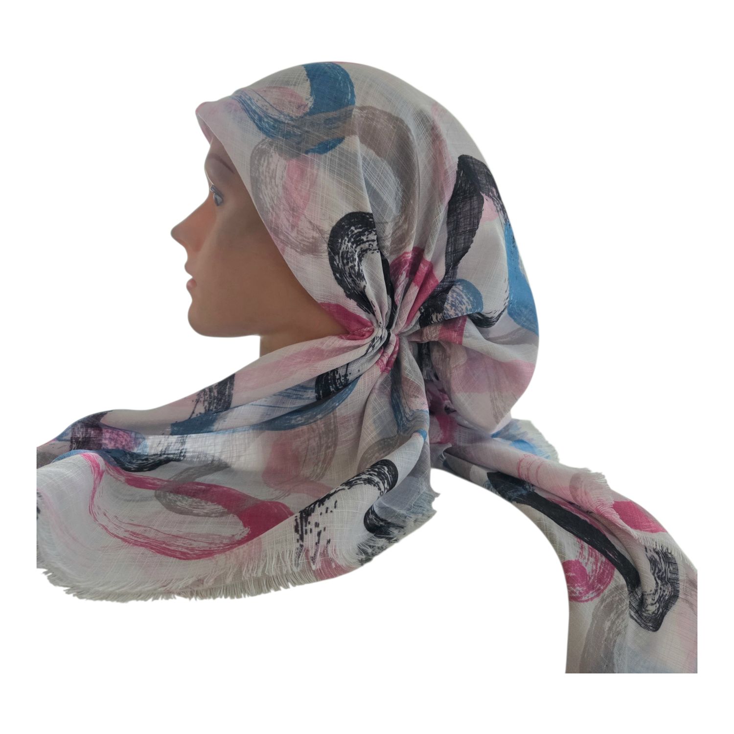 White  - Summer swirls - soft fringes pretied tichel