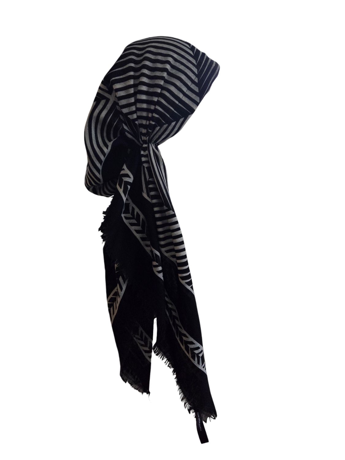 Black/White - soft fringes pretied tichel - stripes 