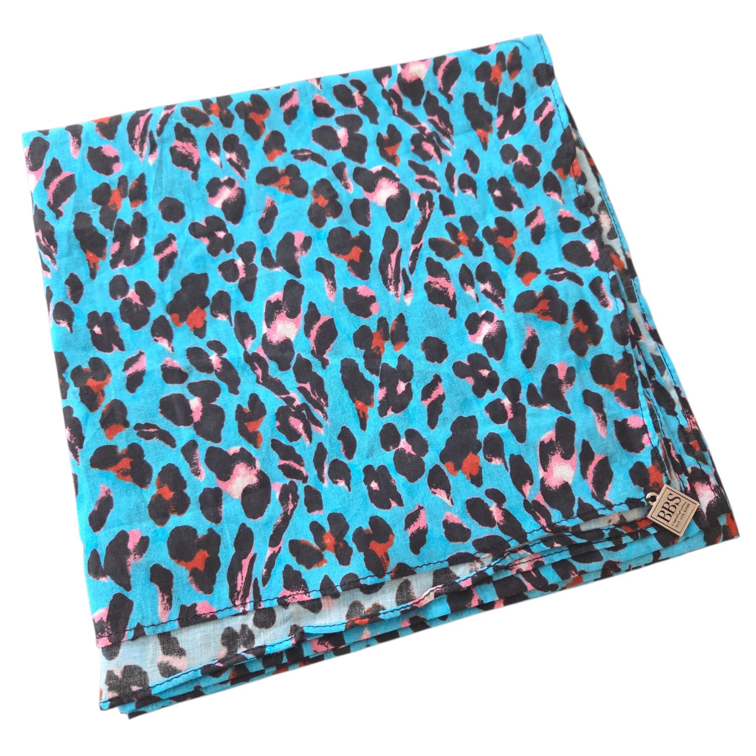 Thin cotton tichel - turquoise leopard print