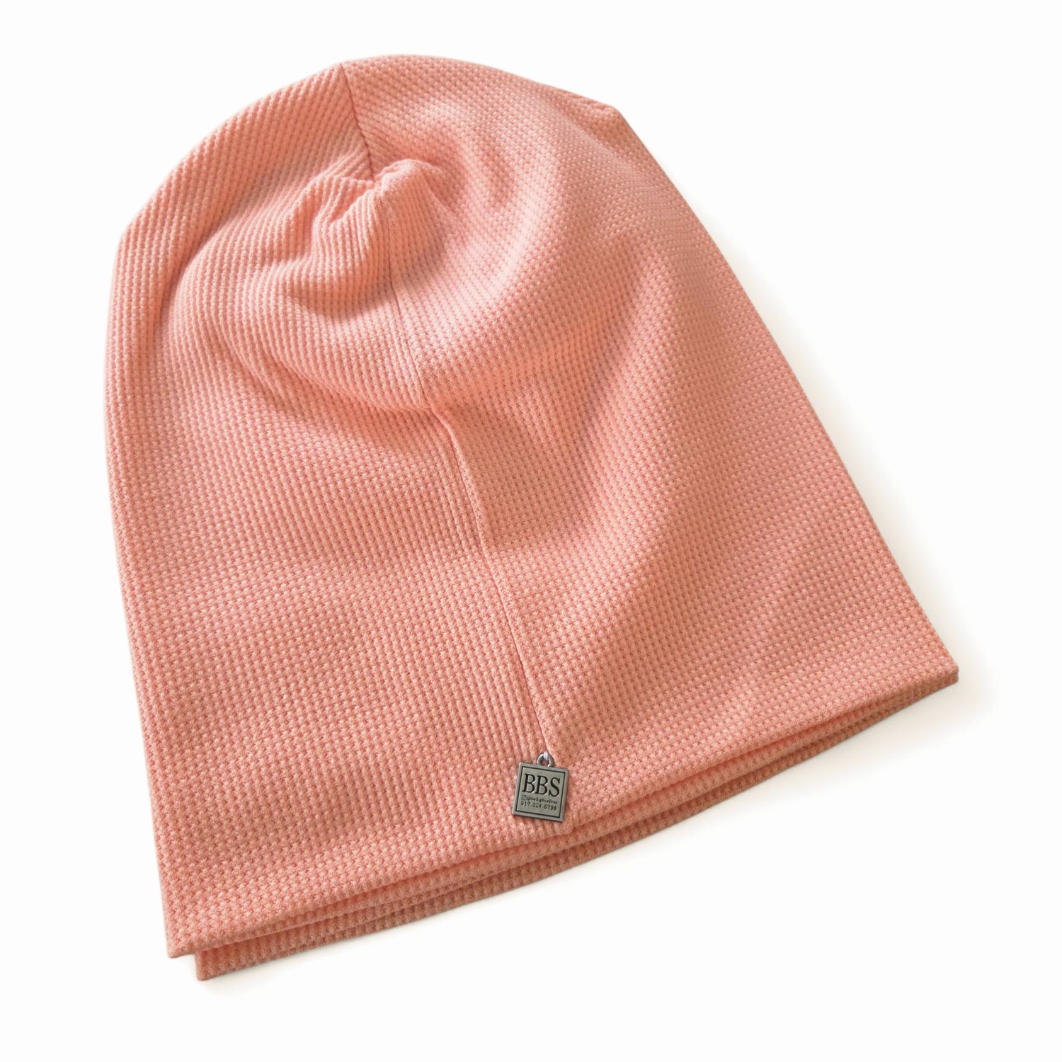 Peachy pink waffle cotton beanie