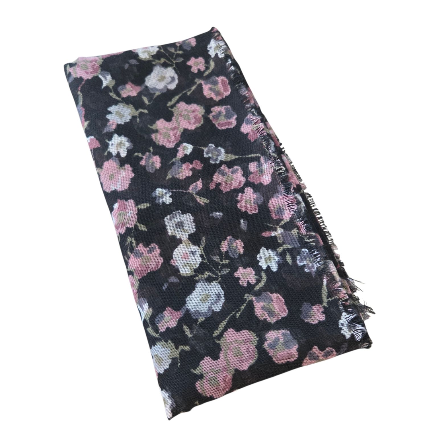 Black - So many flowers - Soft Fringes Square Tichel