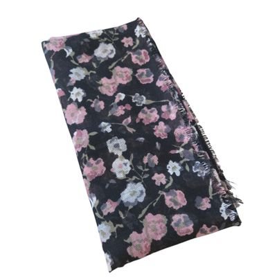 Black - So many flowers - Soft Fringes Square Tichel