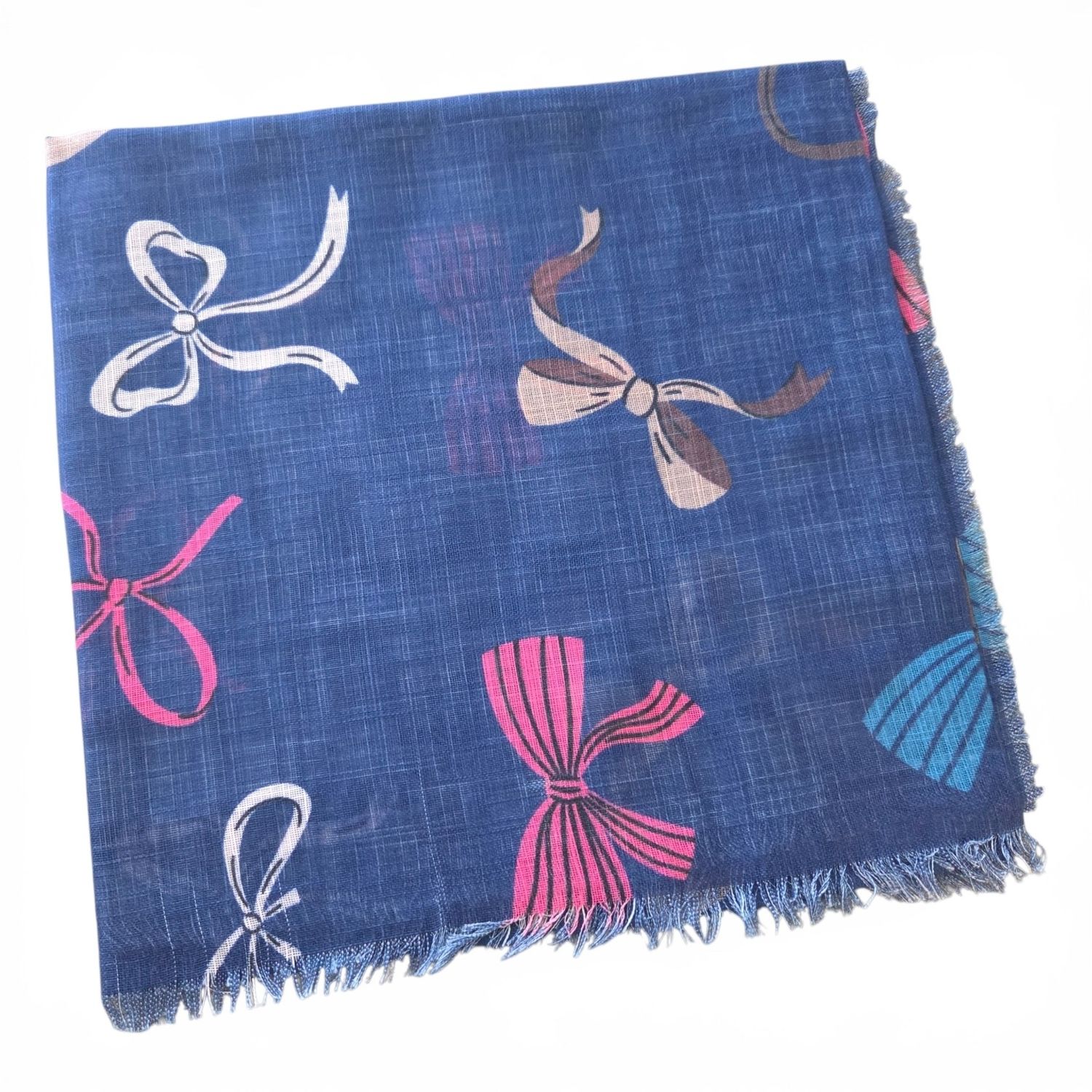 Blue - Soft fringes tichel - bows pattern