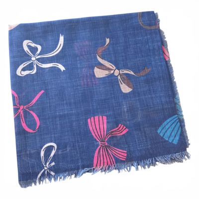 Blue - Soft fringes tichel - bows pattern