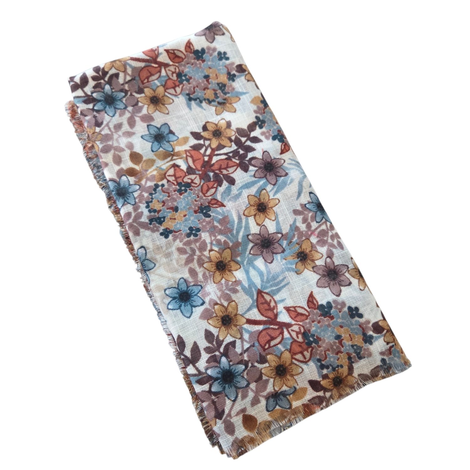 Off white - So many flowers - Soft Fringes Square Tichel