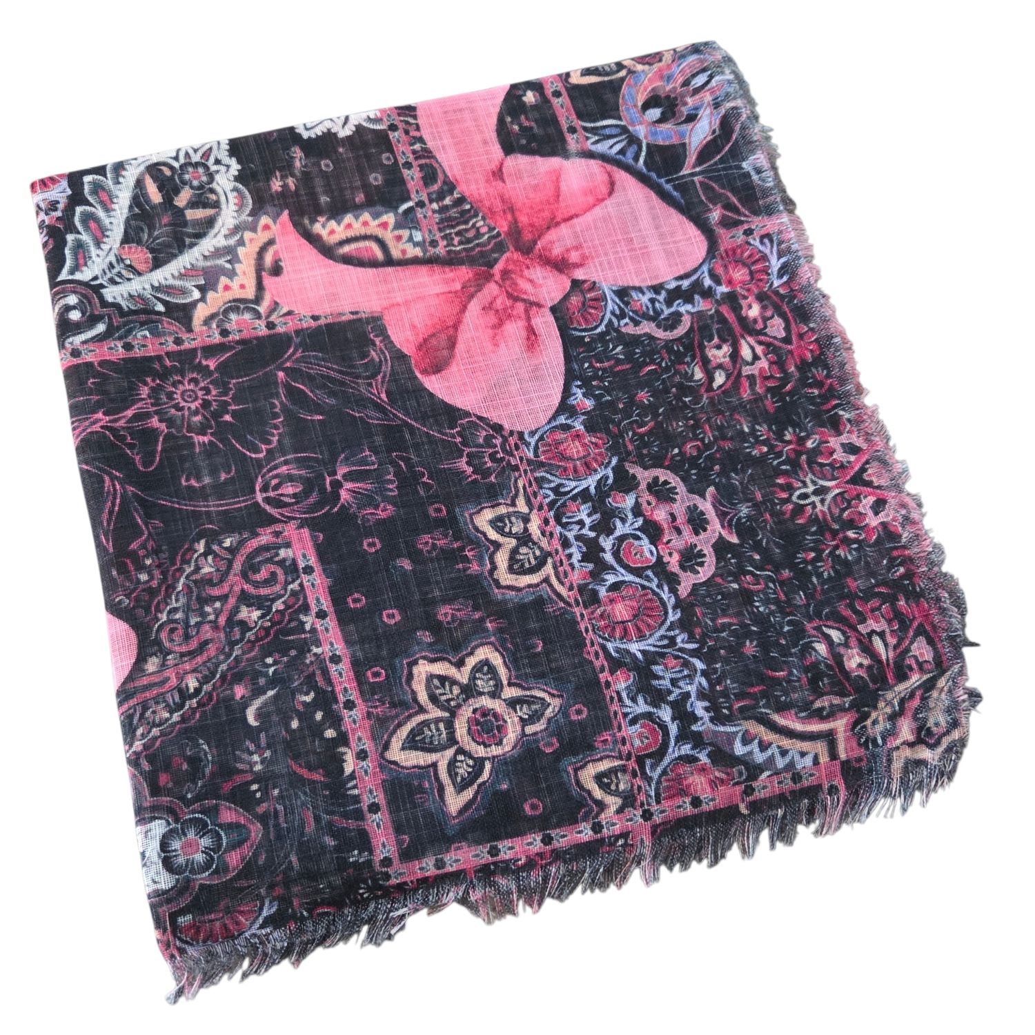 Black - Bows n' Colors - Soft Fringes Square Tichel