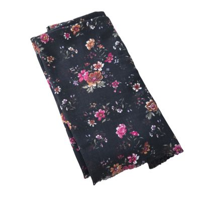 Black/colorful - So many flowers - Soft Fringes Square Tichel