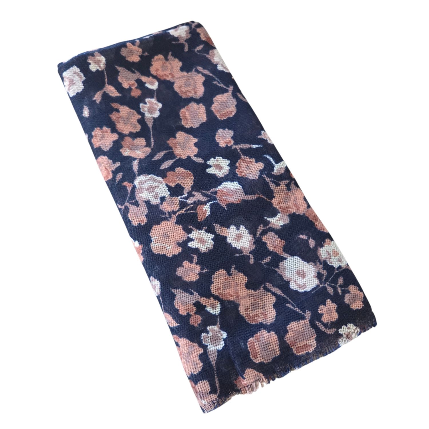 Navy - So many flowers - Soft Fringes Square Tichel