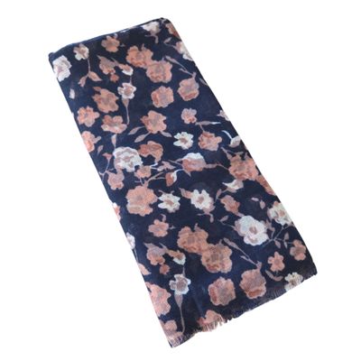 Navy - So many flowers - Soft Fringes Square Tichel