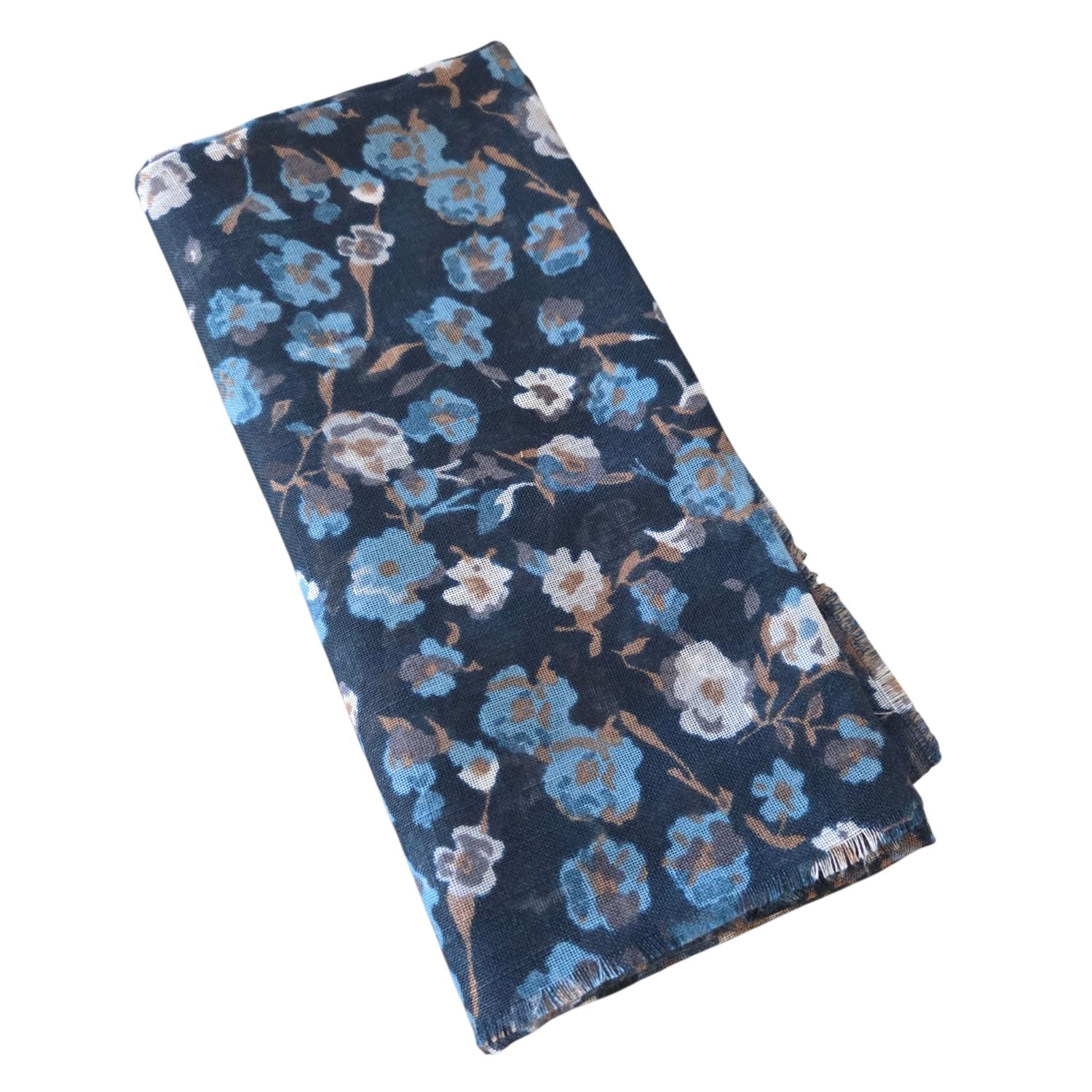 Blue - So many flowers - Soft Fringes Square Tichel