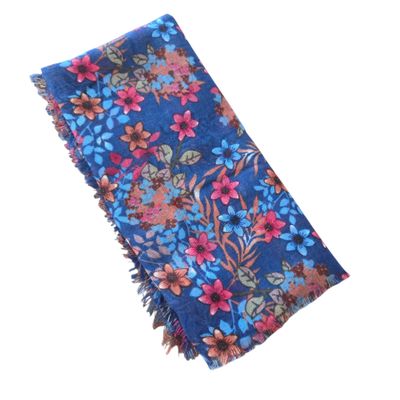 Blue/colorful - So many flowers - Soft Fringes Square Tichel