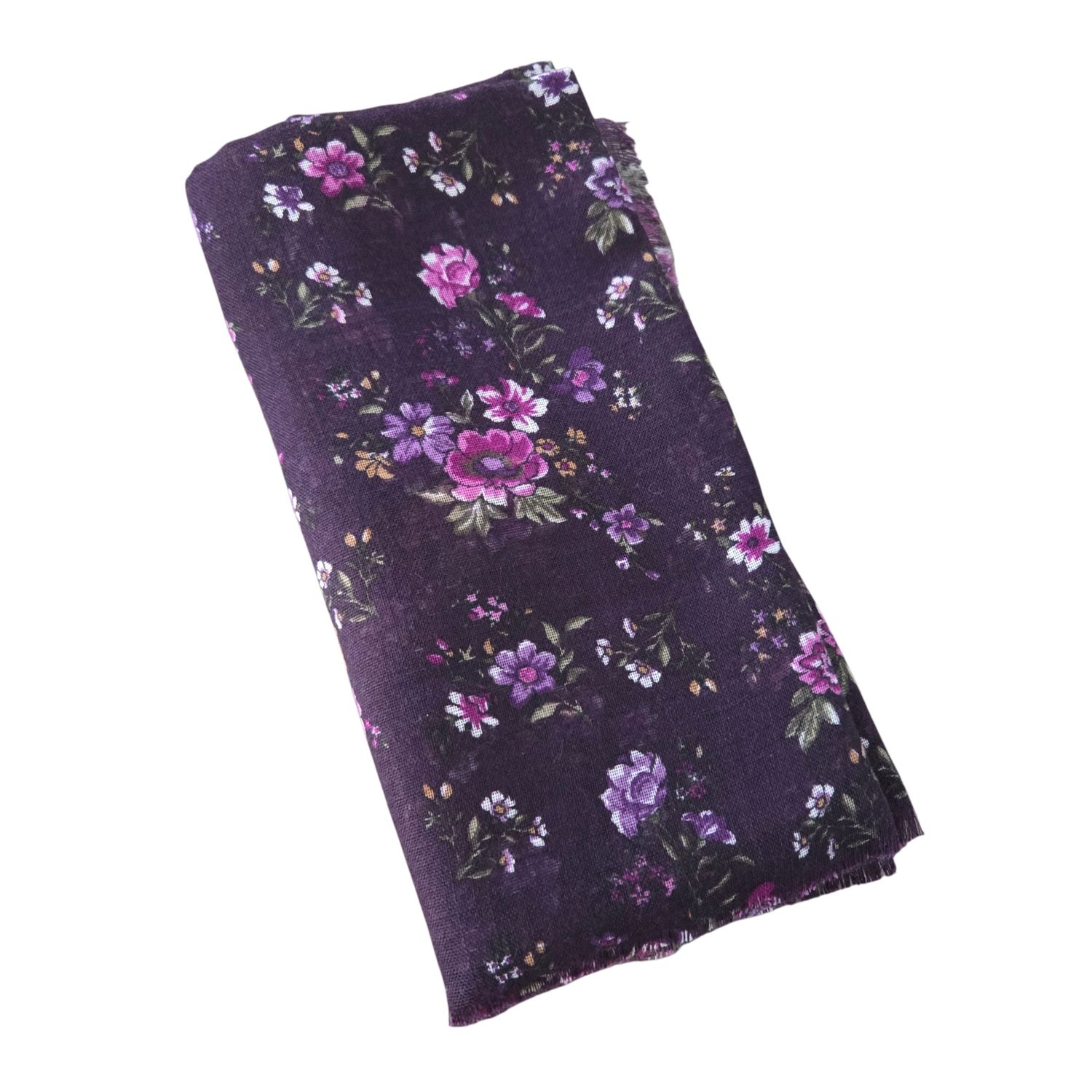 Eggplant - So many flowers - Soft Fringes Square Tichel
