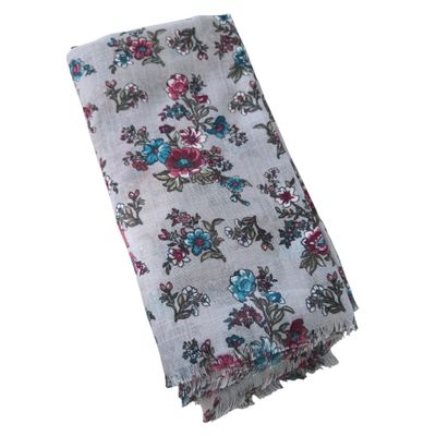 Light gray - So many flowers - Soft Fringes Square Tichel