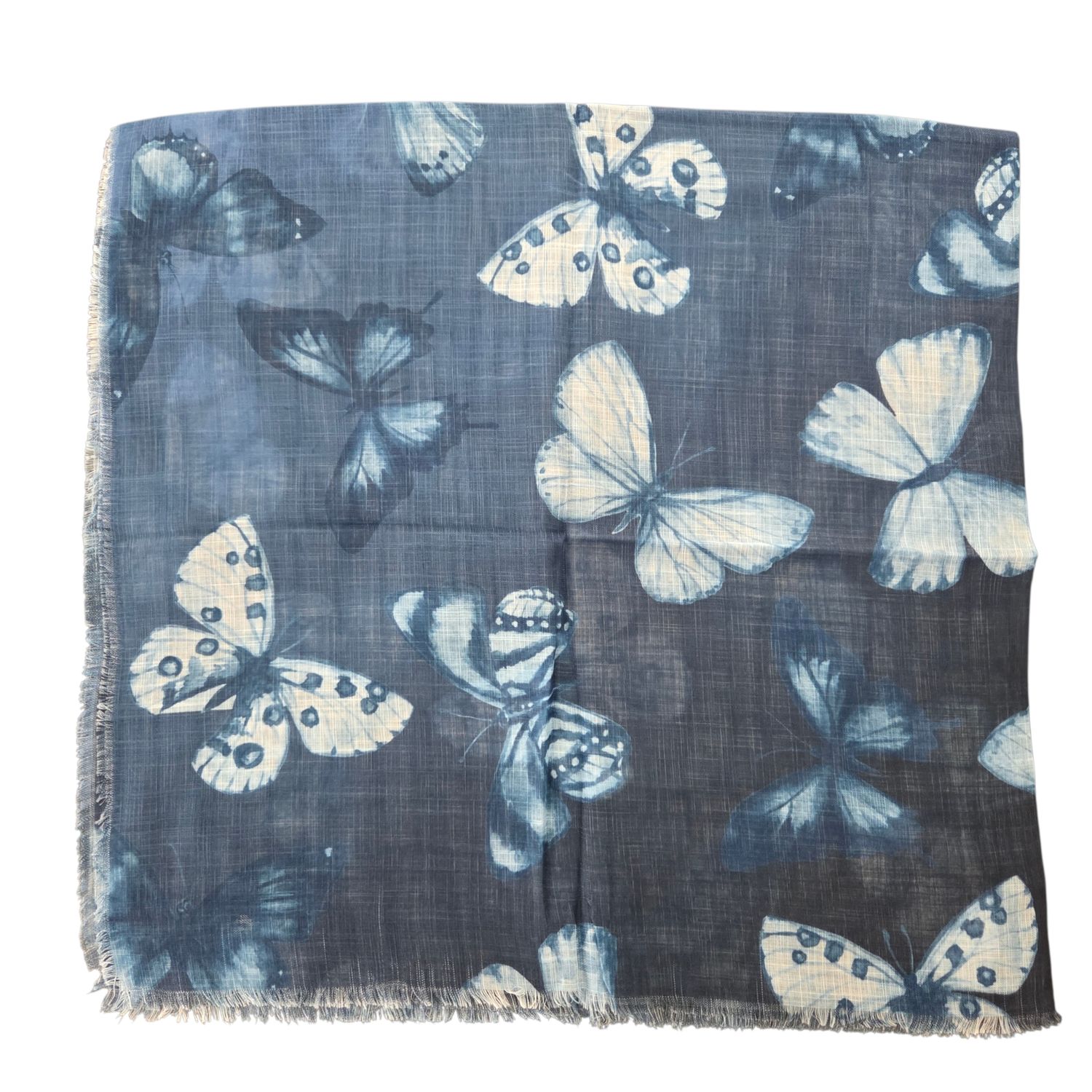 Blue  - yay summer butterflies- soft fringed tichel
