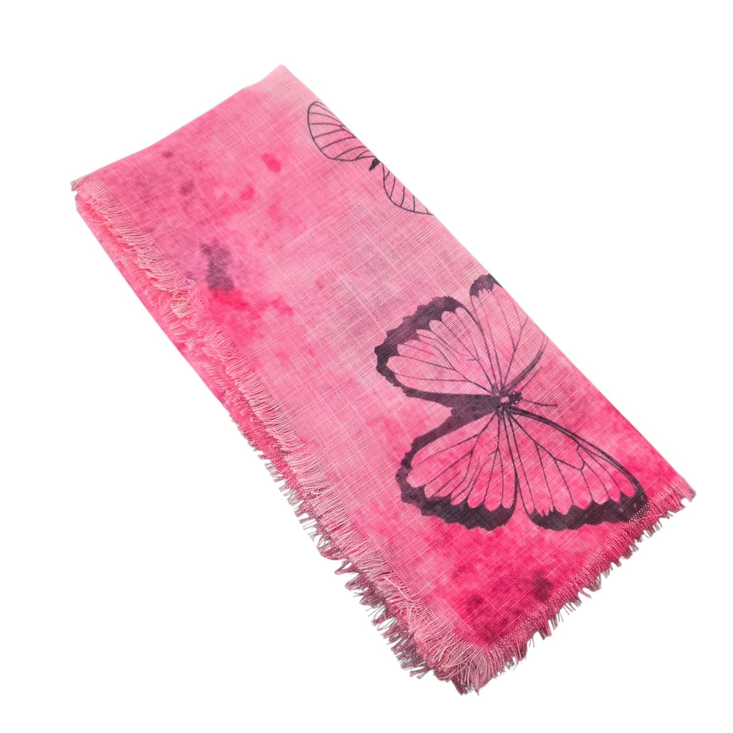 Hot pink - yay summer butterflies - soft fringed tichel