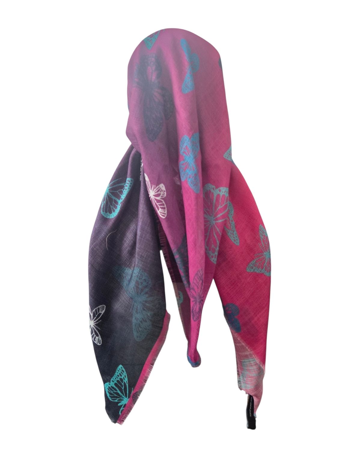 Berry shaded butterflies -  long kerchief back - soft fringes pretied tichel (BBS) w/band sewn in