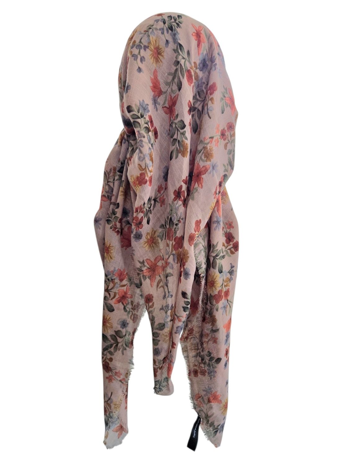 Pinky mocha -  long kerchief back - soft fringes pretied tichel (BBS) w/band sewn in