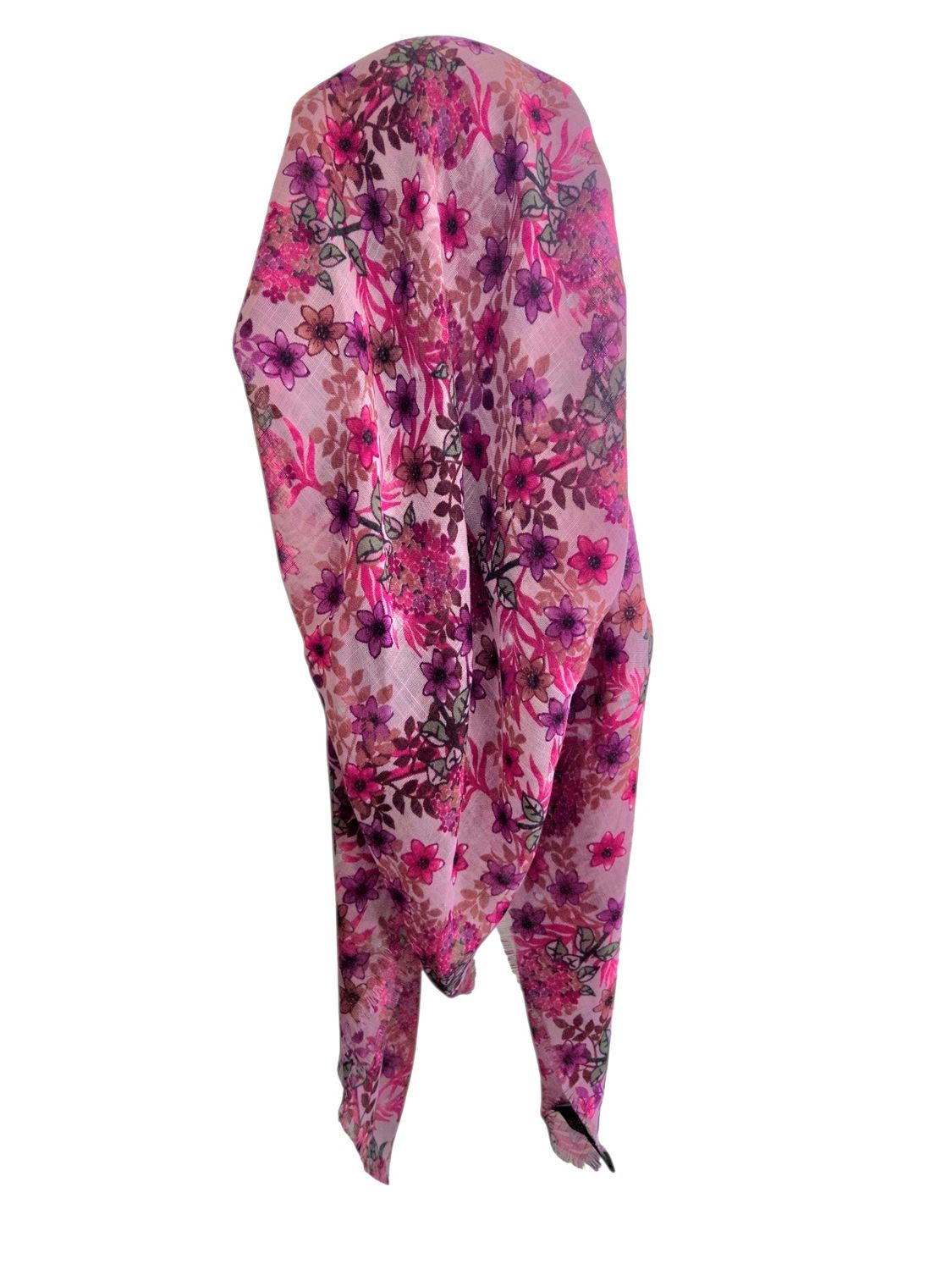 Pink colorful -  long kerchief back - soft fringes pretied tichel (BBS) w/band sewn in