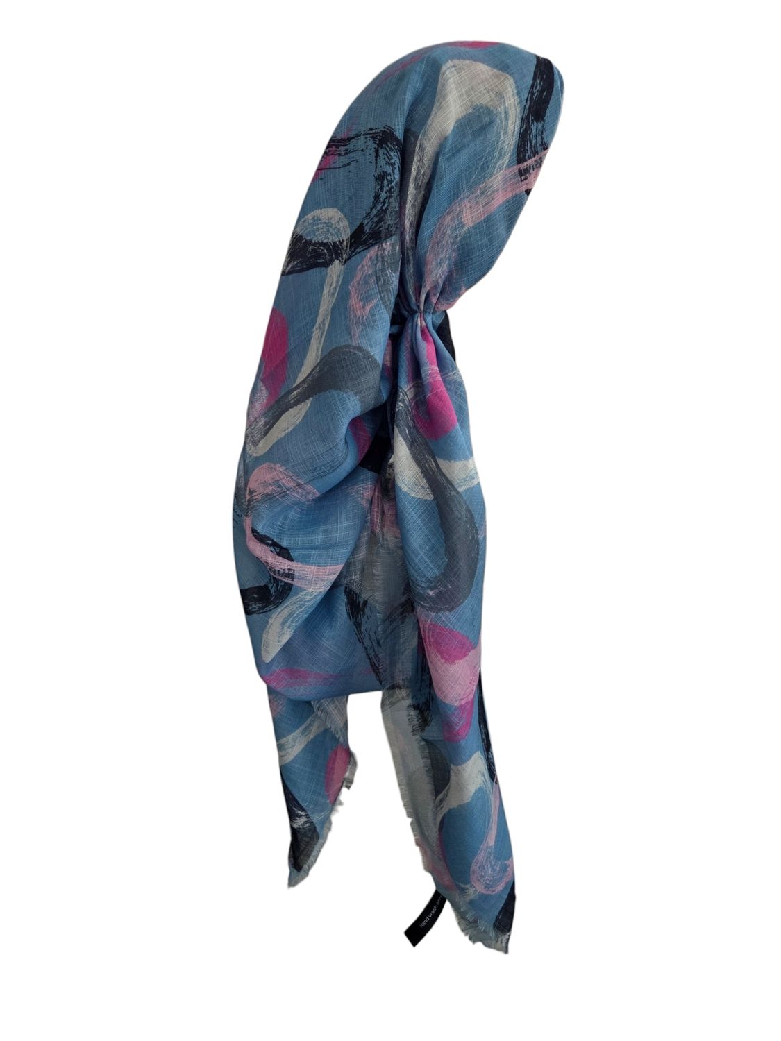 Light denim swirls - long kerchief back - soft fringes pretied tichel (BBS) w/band sewn in