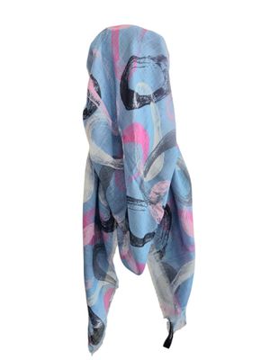 Light denim swirls - long kerchief back - soft fringes pretied tichel (BBS) w/band sewn in