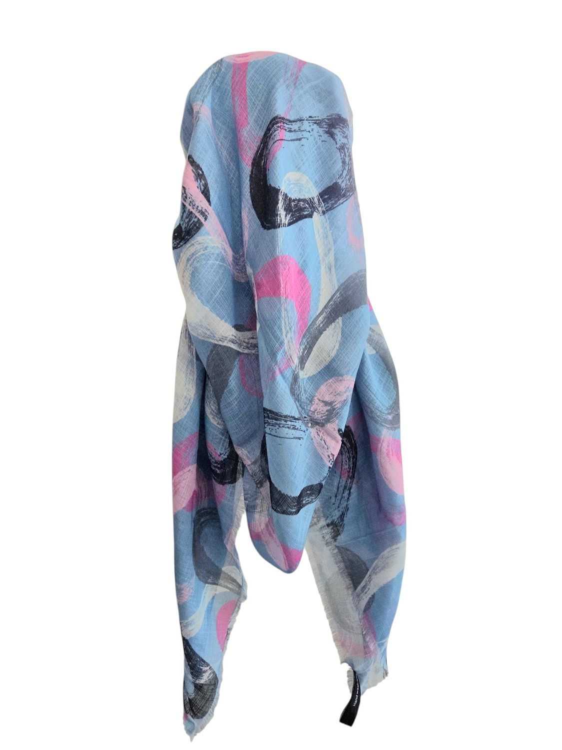 Light denim swirls - long kerchief back - soft fringes pretied tichel (BBS) w/band sewn in