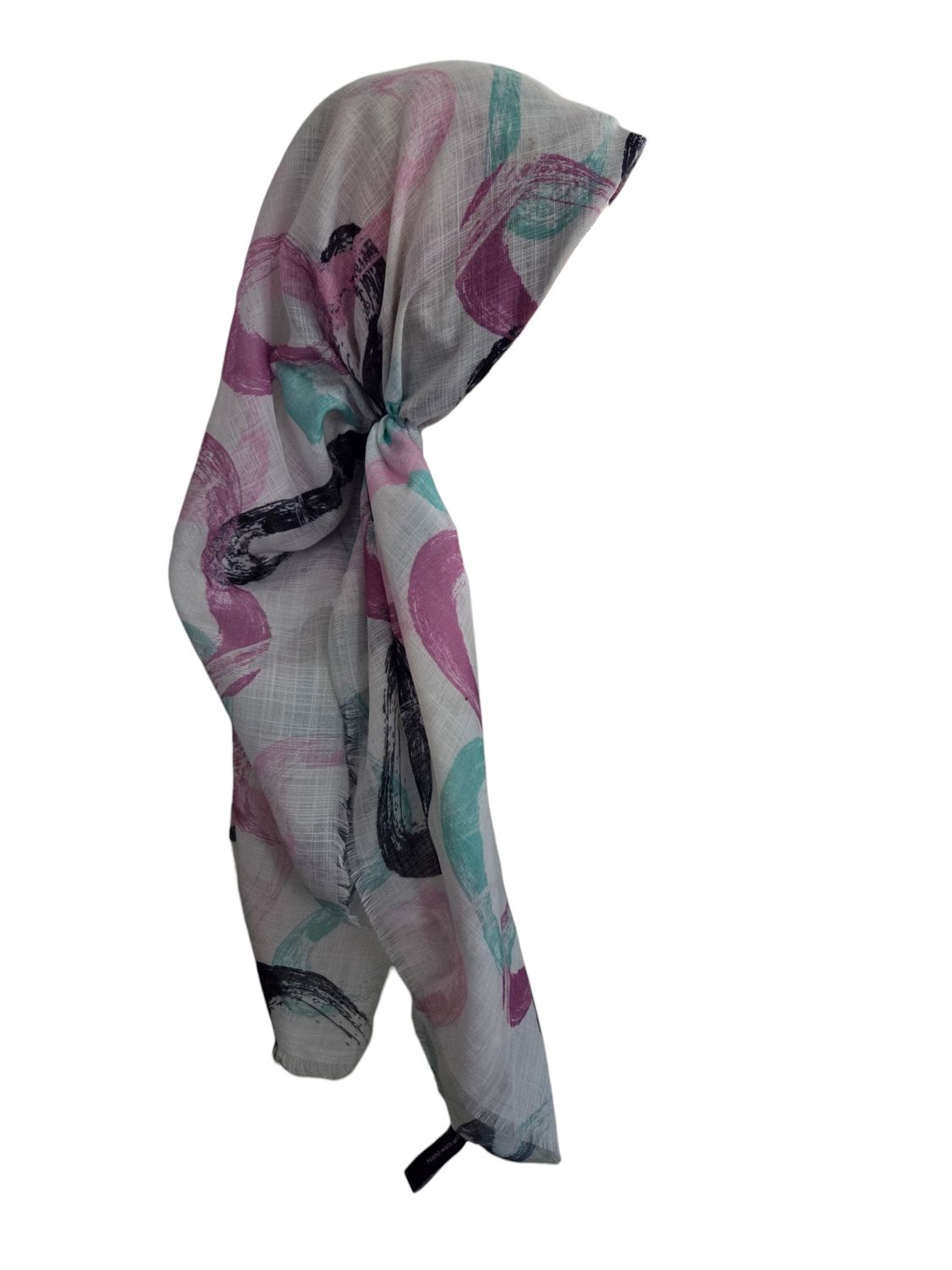 White light pastel swirls - long kerchief back - soft fringes pretied tichel (BBS) w/band sewn in