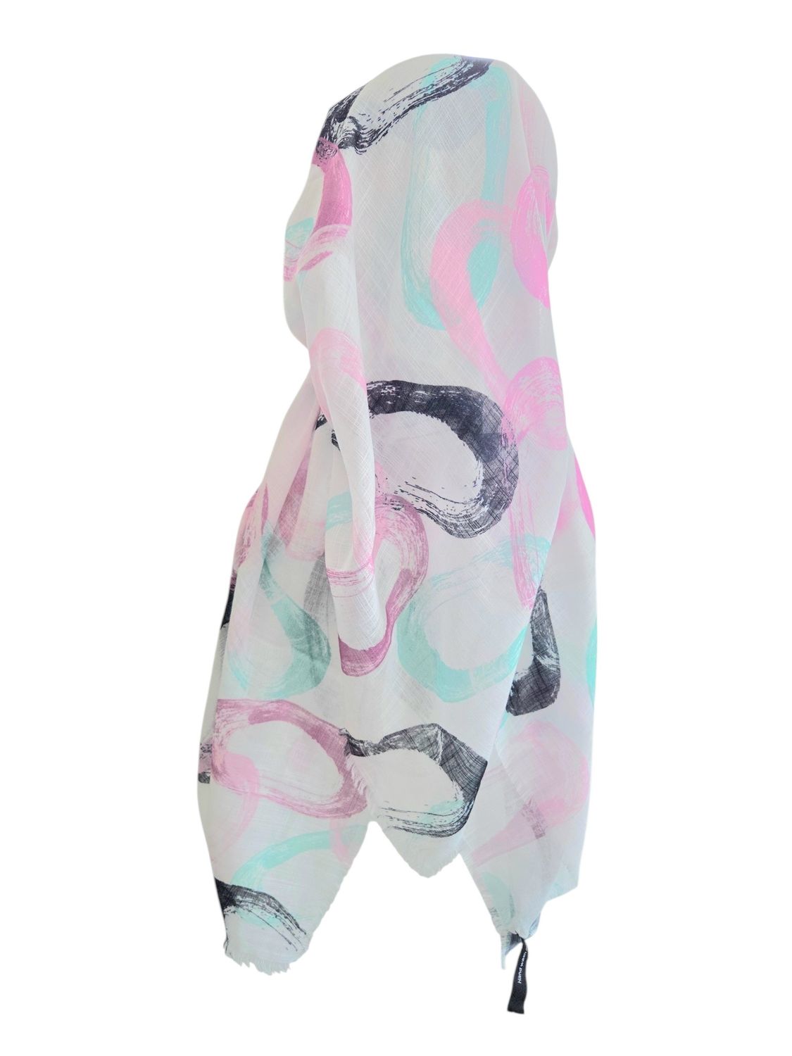 White light pastel swirls - long kerchief back - soft fringes pretied tichel (BBS) w/band sewn in
