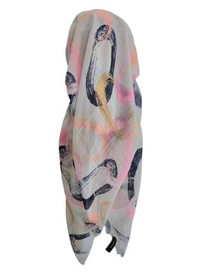 Taupe swirls - long kerchief back - soft fringes pretied tichel (BBS) w/band sewn in