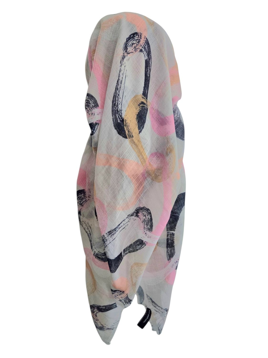 Taupe swirls - long kerchief back - soft fringes pretied tichel (BBS) w/band sewn in