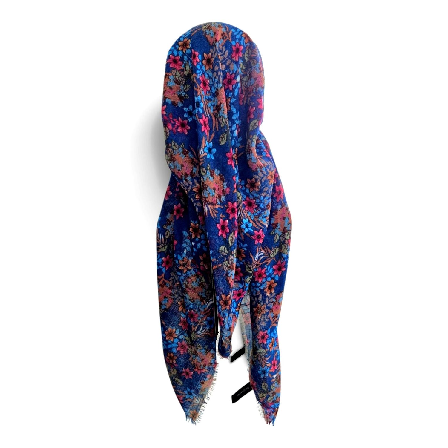 Bright blue -  long kerchief back - soft fringes pretied tichel (BBS) w/band sewn in