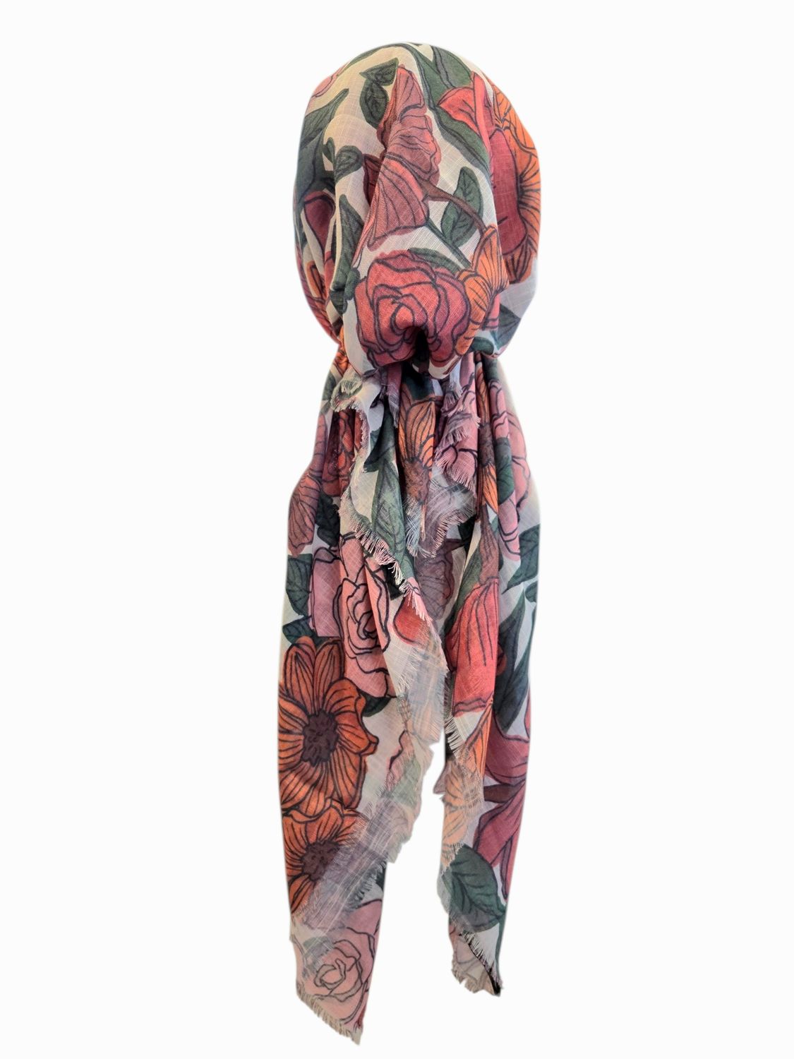 Orange Spring Flowers - soft fringes pretied tichel