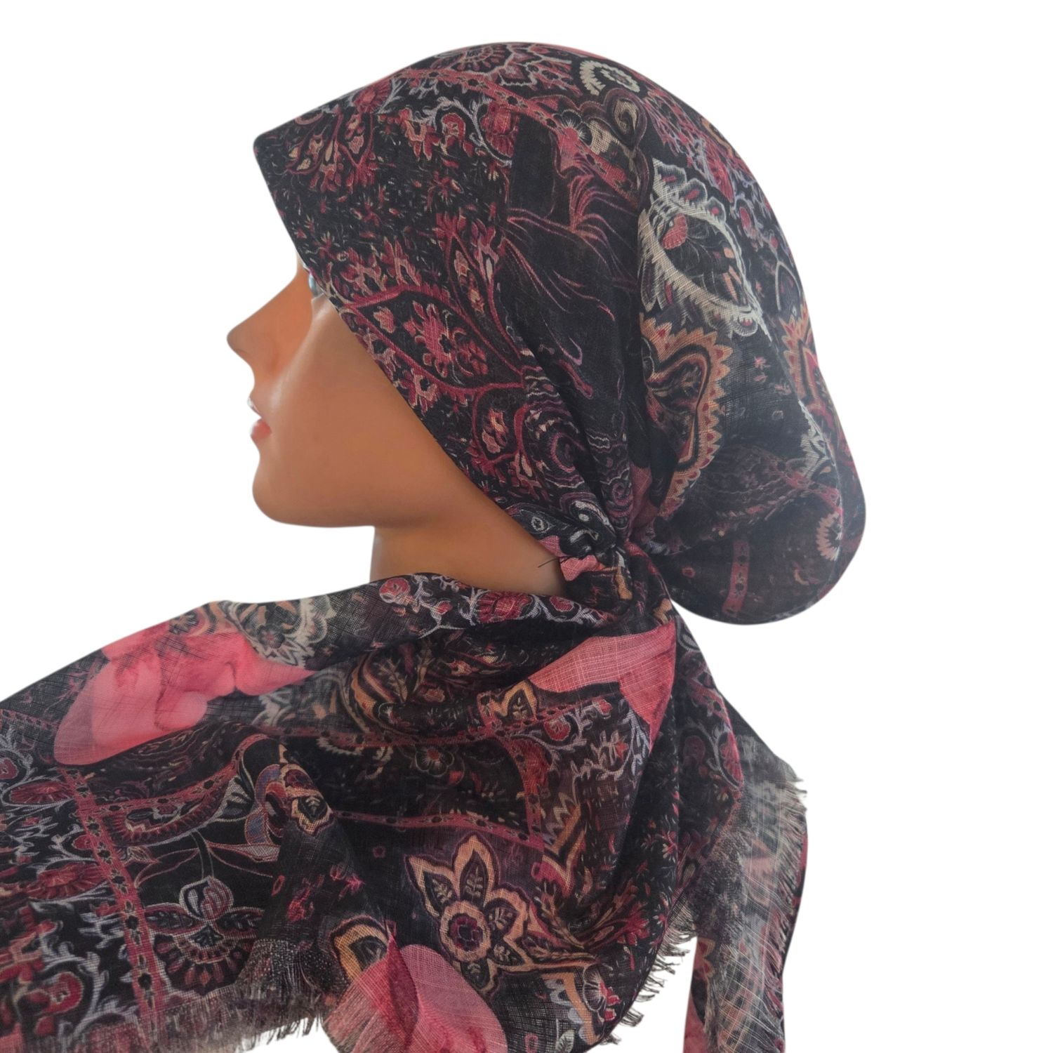 Black bows n' colors - soft fringes pretied tichel