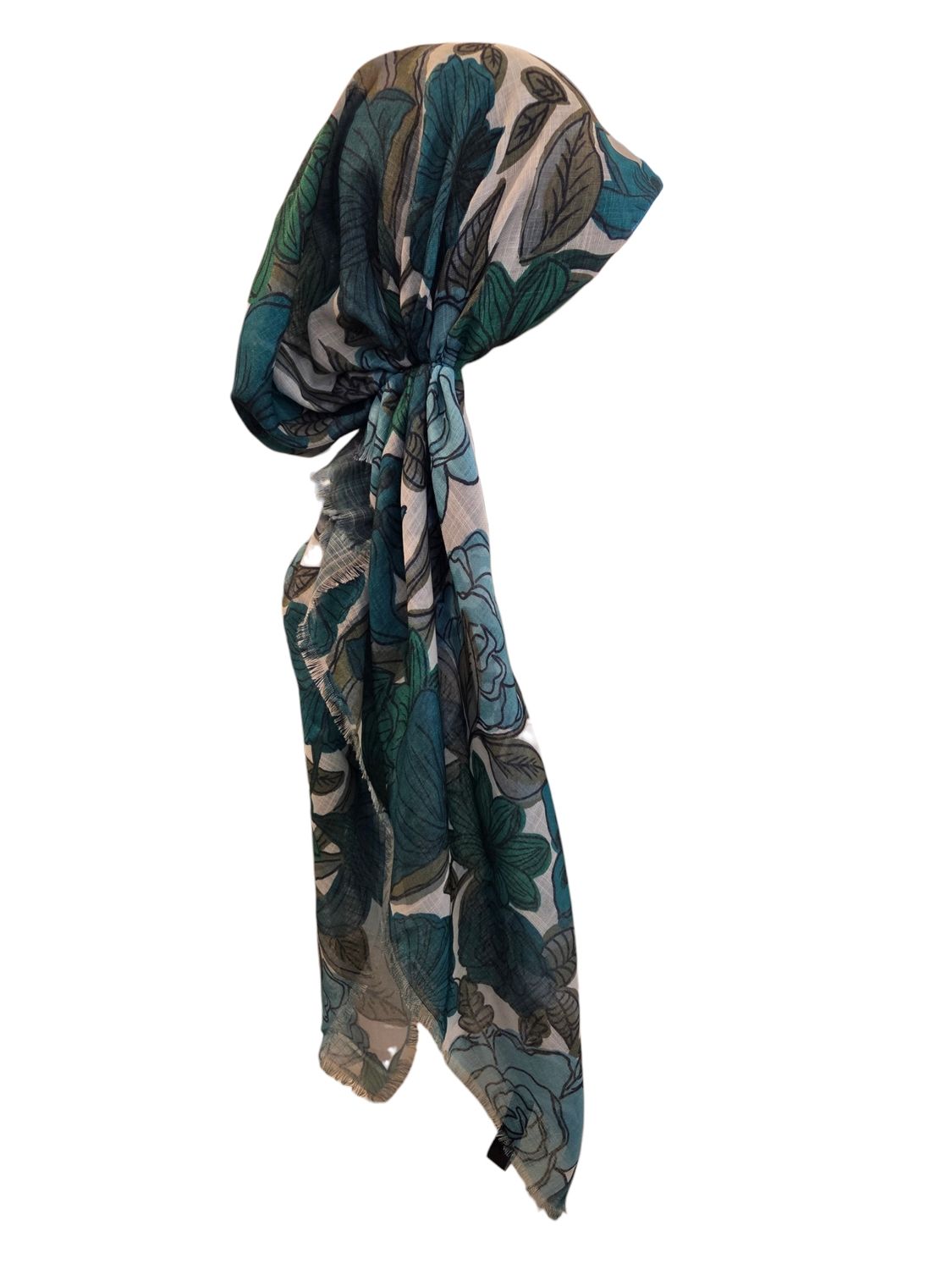 Turquoise Spring Flowers - soft fringes pretied tichel