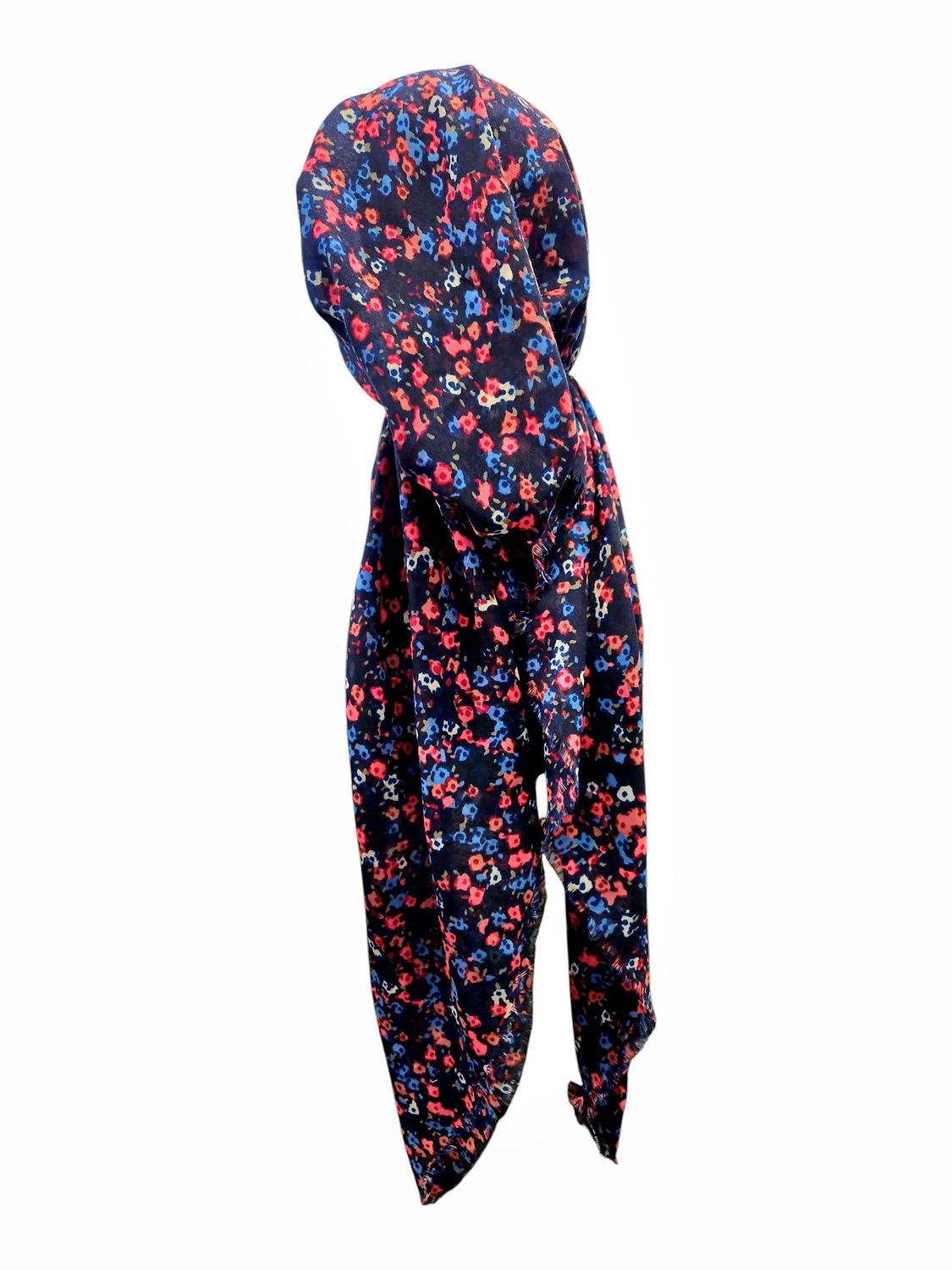 Navy/hot pink - mini floral - soft fringes pretied tichel