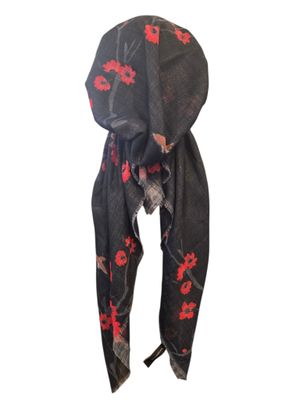 Black flowers &amp; birds - soft fringes pretied tichel