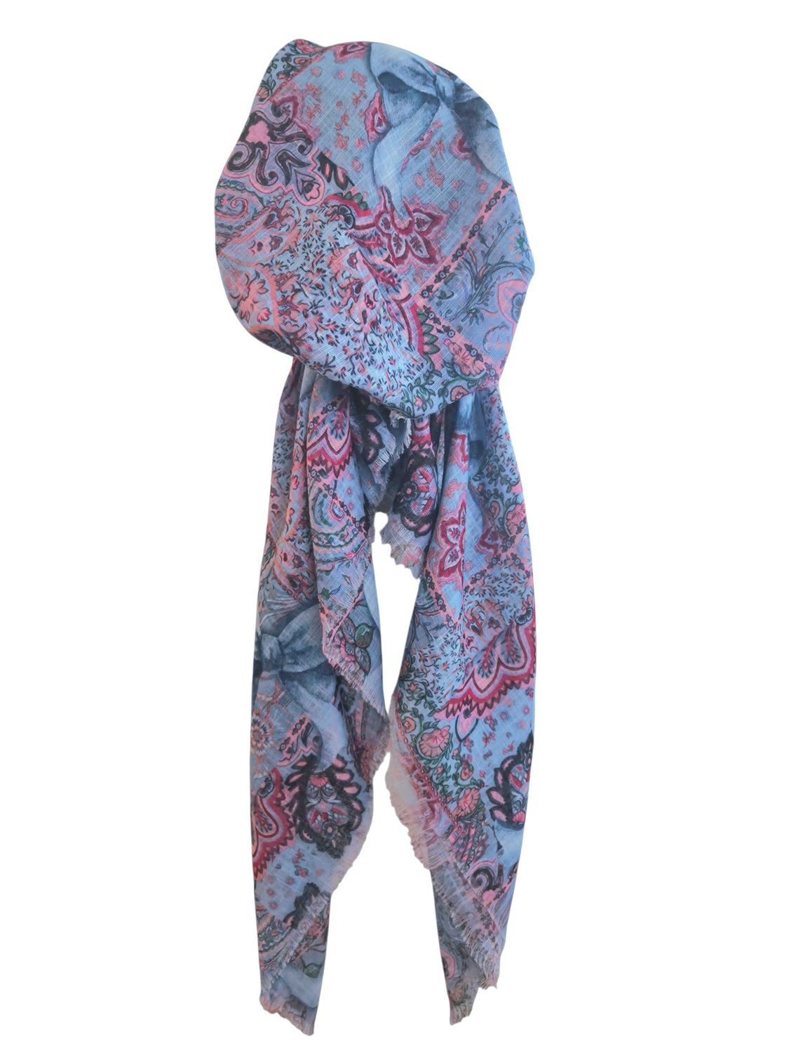 Sky blue bows n' colors - soft fringes pretied tichel