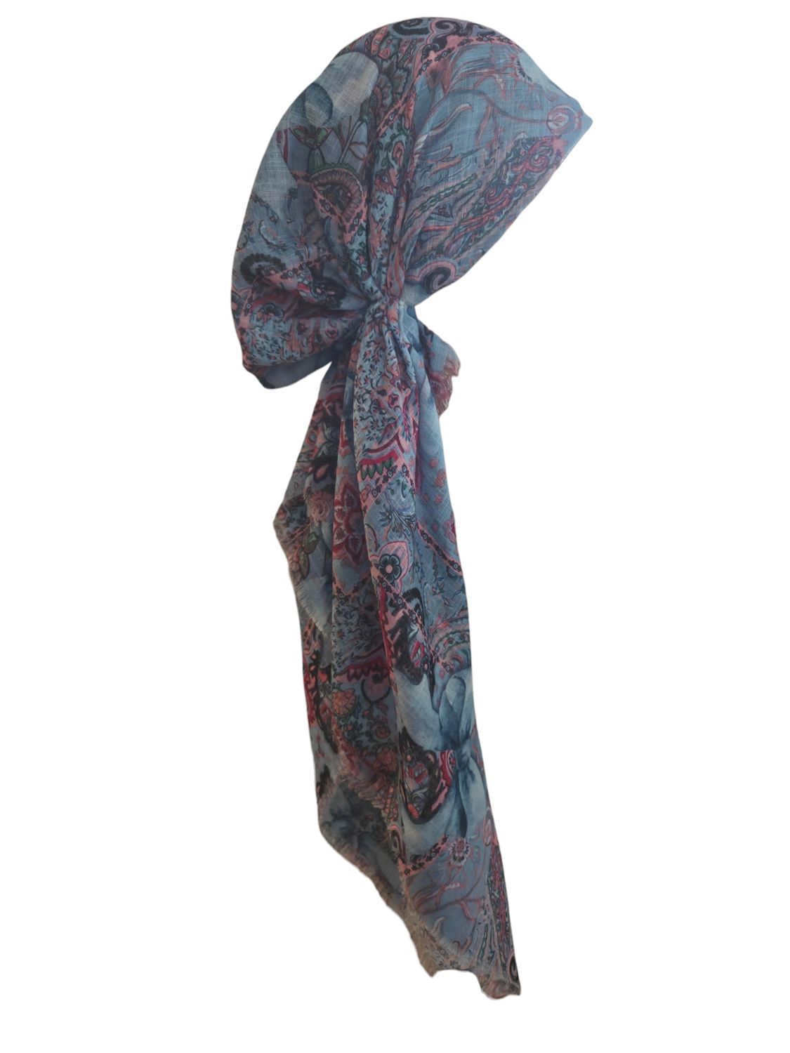 Sky blue bows n' colors - soft fringes pretied tichel