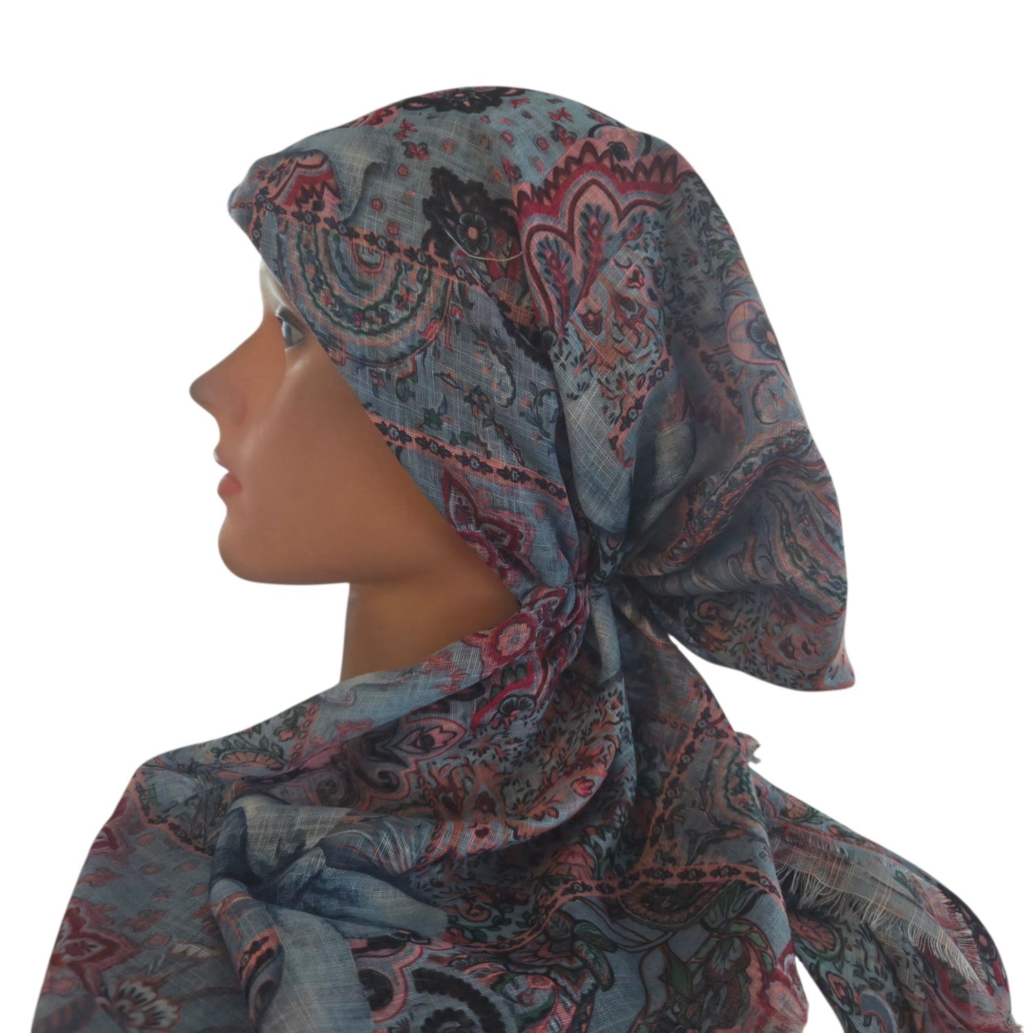 Sky blue bows n' colors - soft fringes pretied tichel