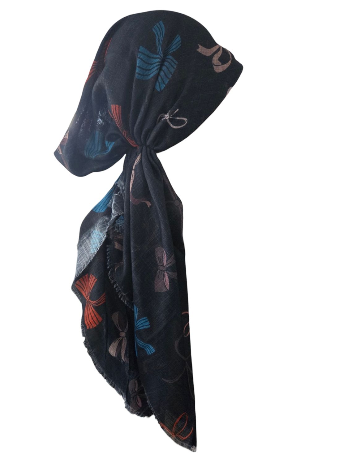 Black bows patterned - soft fringes pretied tichel