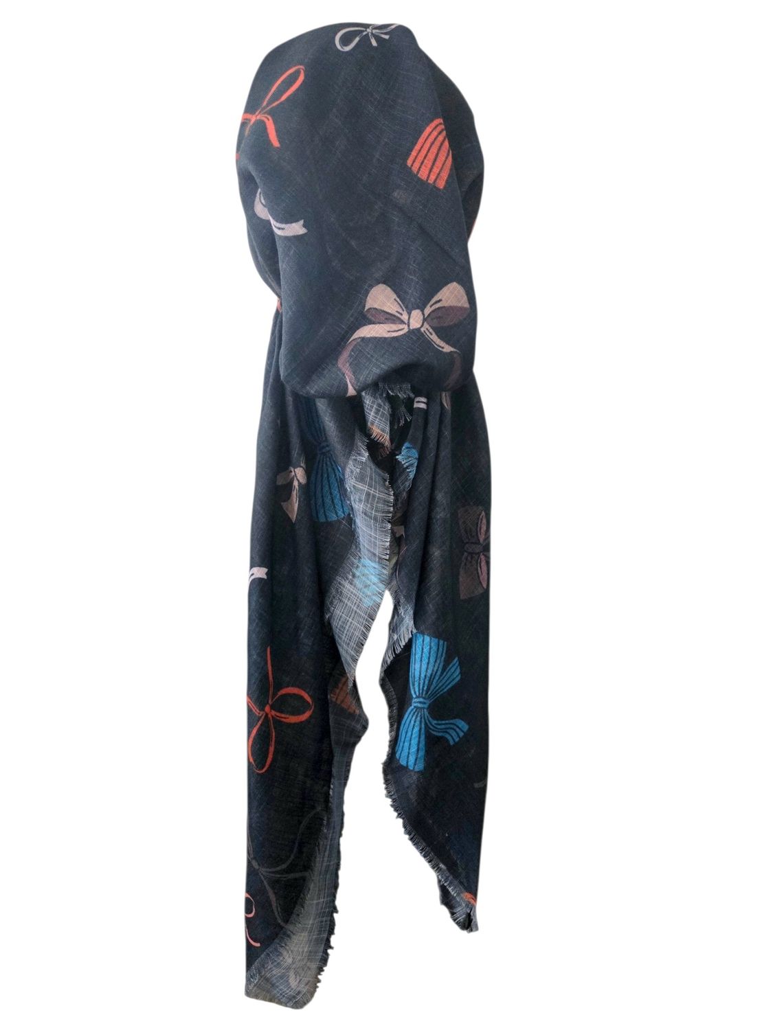 Black bows patterned - soft fringes pretied tichel