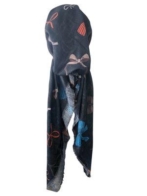 Black bows patterned - soft fringes pretied tichel